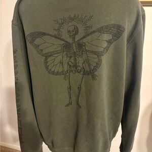 Hot Topic Green Crewneck with Skeleton Butterfly Graphic